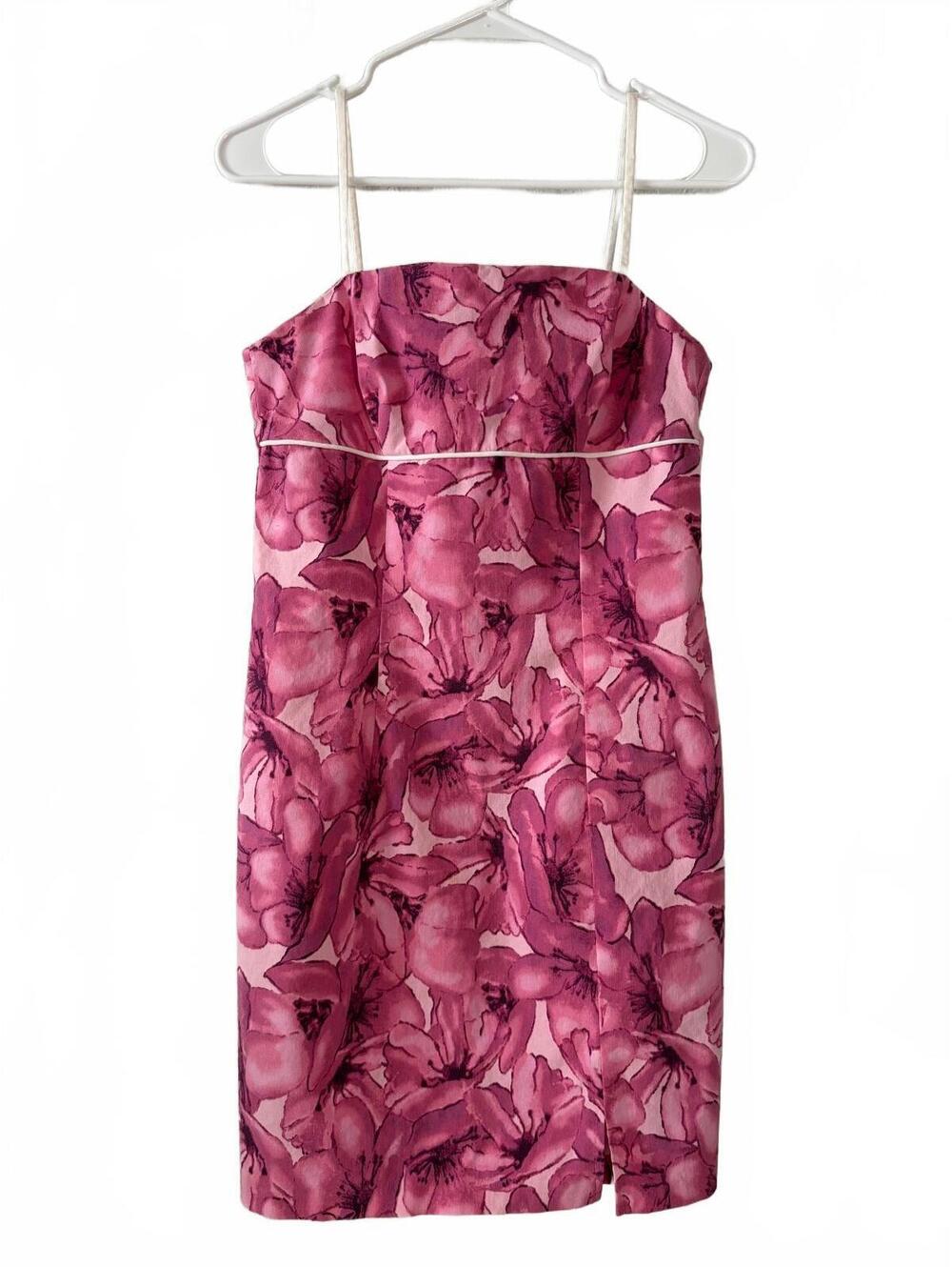 Vintage City Triangles Dress Pink Floral Y2K Bodycon Slip Mini Strappy